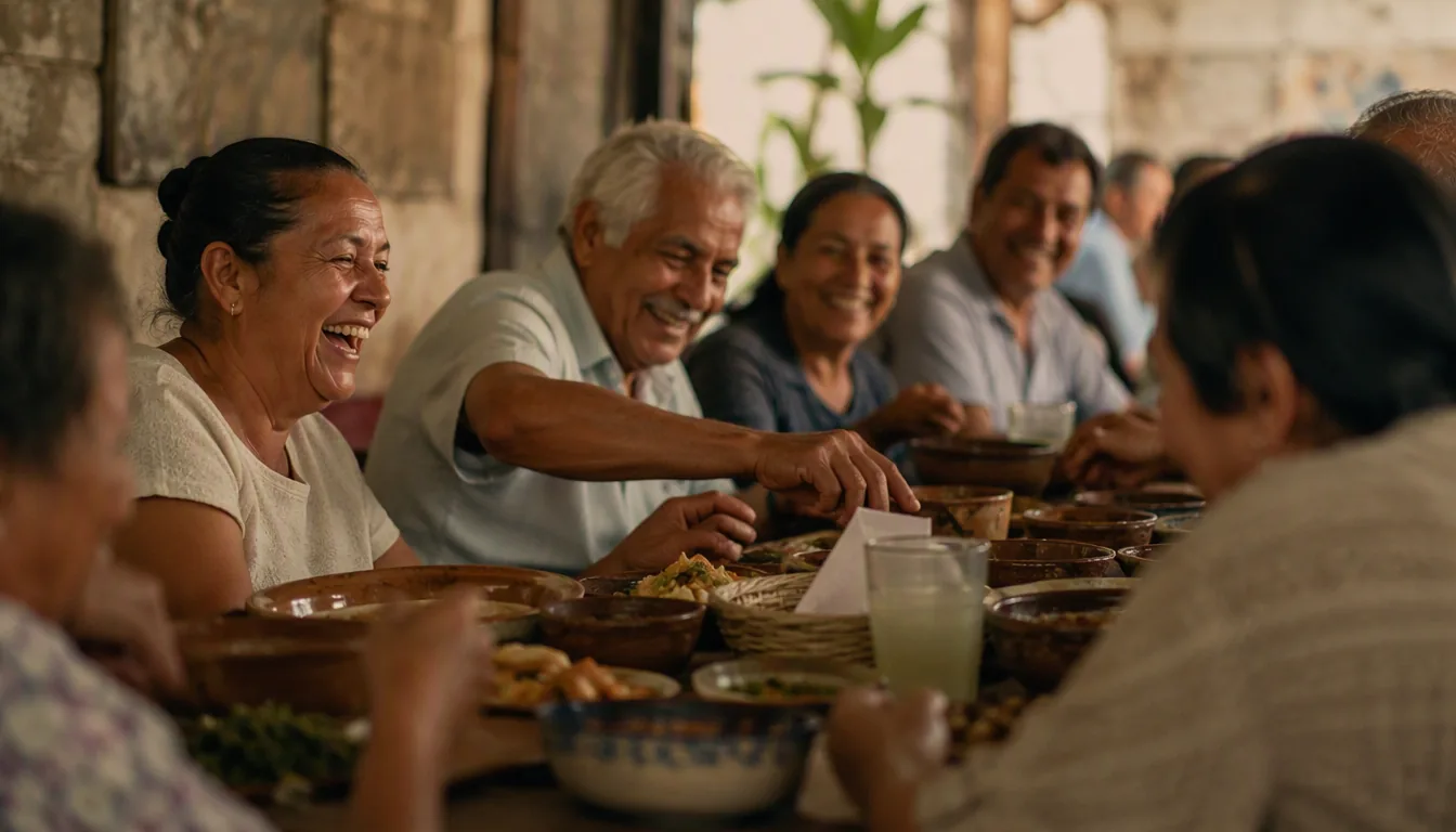 Clientes habituales conviviendo con el dueño en la barra de un restaurante de barrio