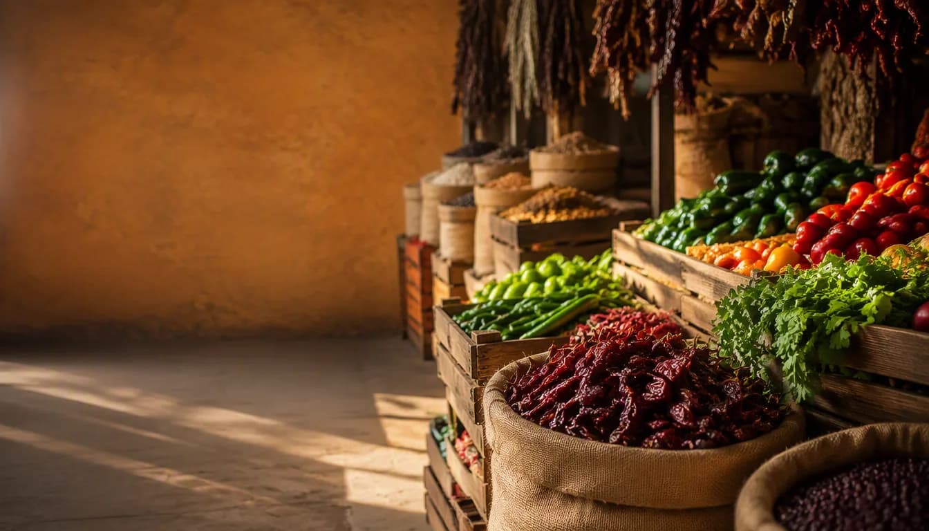 Verduras frescas apiladas en un mercado de abastos