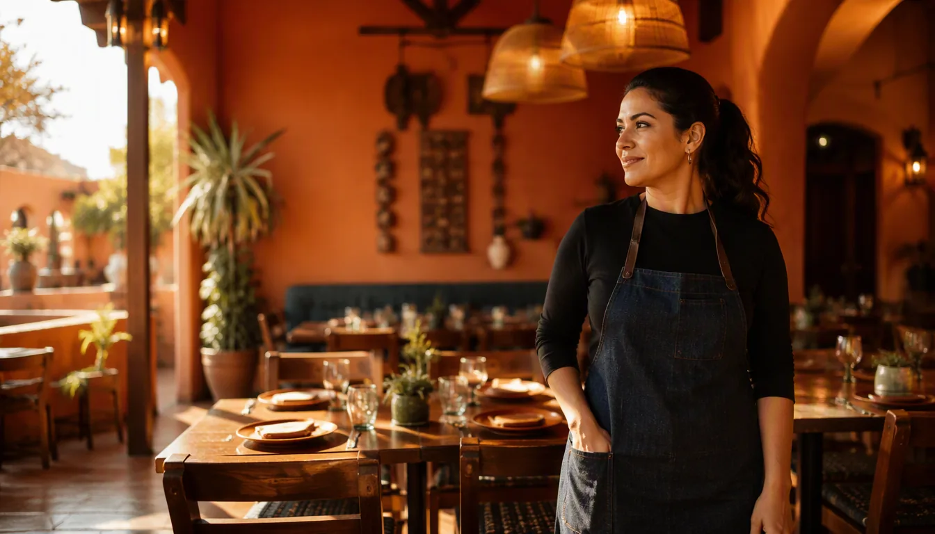 Sala de un restaurante con mesas y ambiente de trabajo