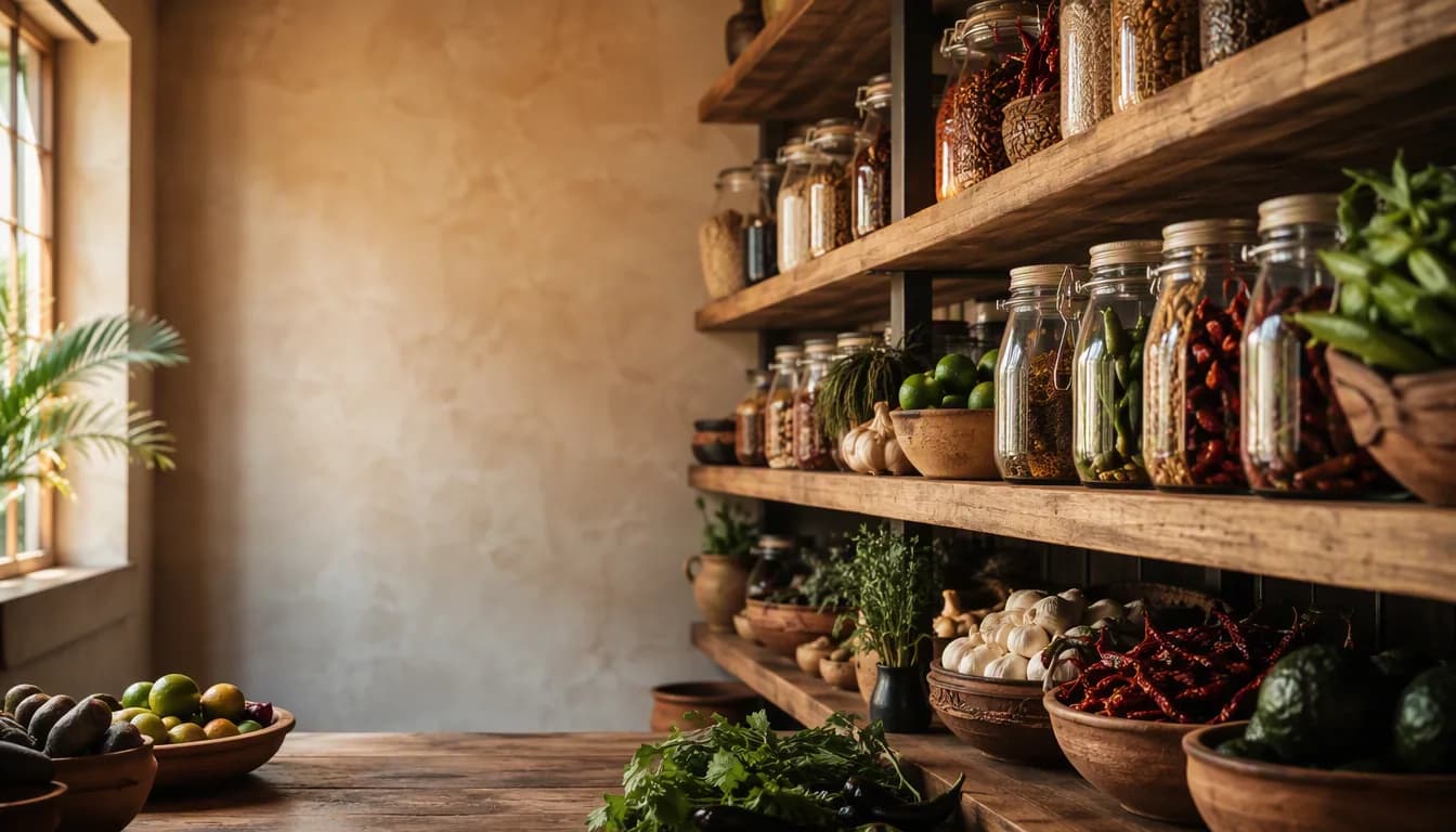 Cocina profesional con utensilios e ingredientes organizados