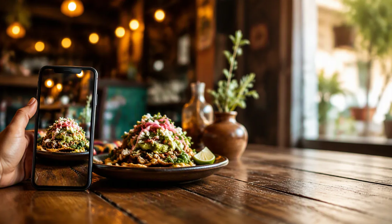 Fachada de un restaurante con letrero de neón