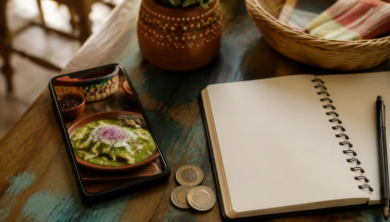 Dueño de restaurante mexicano revisando su presupuesto de marketing en una tablet