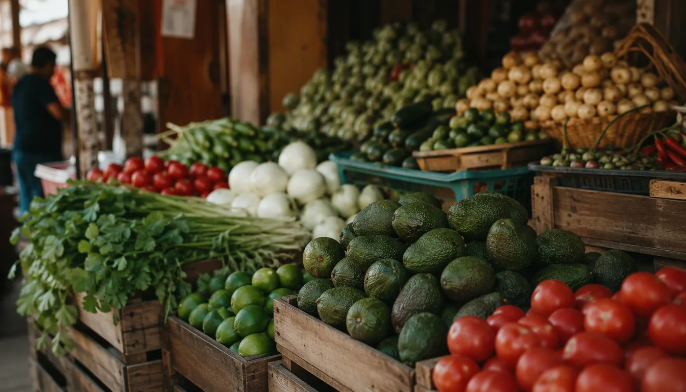 Cajas de frutas y verduras frescas siendo revisadas en la recepción de un restaurante
